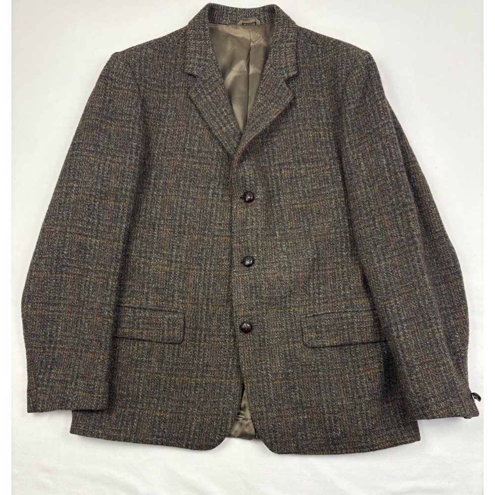 VTG Harris Tweed Dunn & Co Green/Brown/Rust Plaid Sport Coat 42R Great Britain - Picture 3 of 12
